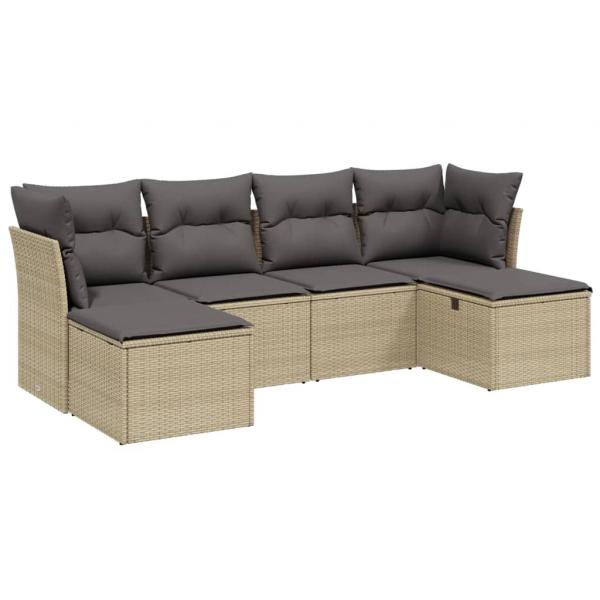 6-tlg. Garten-Sofagarnitur mit Kissen Beige Poly Rattan