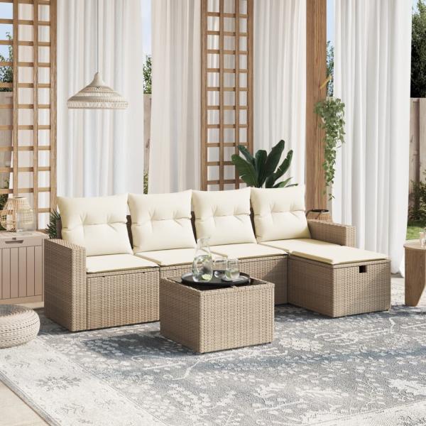 ARDEBO.de - 6-tlg. Garten-Sofagarnitur mit Kissen Beige Poly Rattan