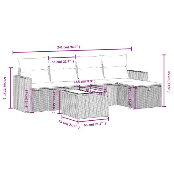 6-tlg. Garten-Sofagarnitur mit Kissen Grau Poly Rattan