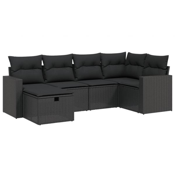 6-tlg. Garten-Sofagarnitur mit Kissen Schwarz Poly Rattan