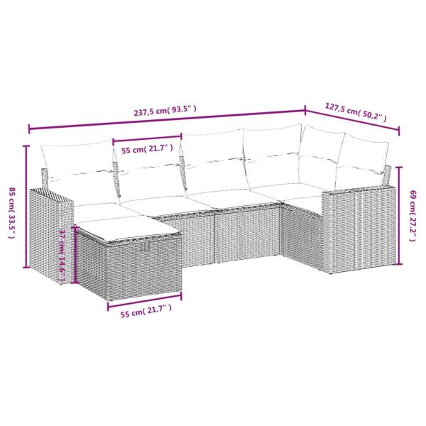 6-tlg. Garten-Sofagarnitur mit Kissen Schwarz Poly Rattan