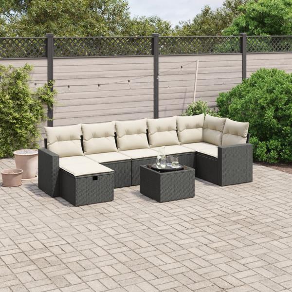 ARDEBO.de - 8-tlg. Garten-Sofagarnitur mit Kissen Schwarz Poly Rattan