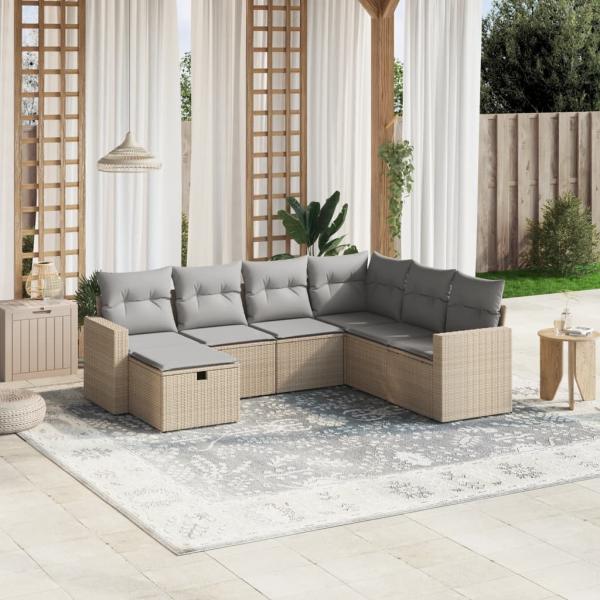 ARDEBO.de - 7-tlg. Garten-Sofagarnitur mit Kissen Beige Poly Rattan