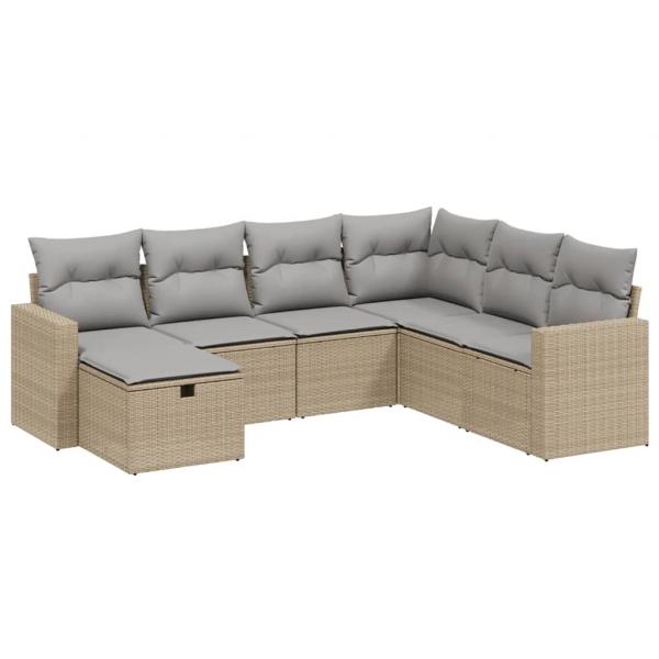 7-tlg. Garten-Sofagarnitur mit Kissen Beige Poly Rattan