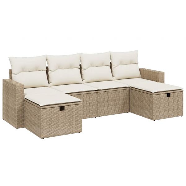 6-tlg. Garten-Sofagarnitur mit Kissen Beige Poly Rattan