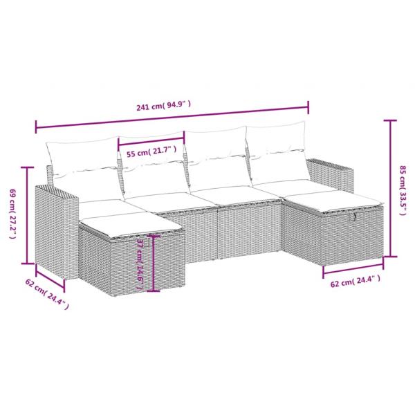 6-tlg. Garten-Sofagarnitur mit Kissen Grau Poly Rattan