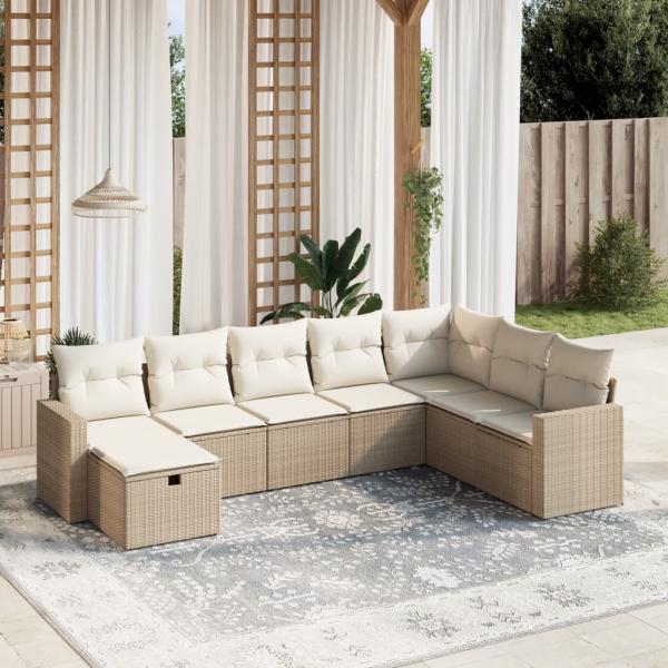 ARDEBO.de - 8-tlg. Garten-Sofagarnitur mit Kissen Beige Poly Rattan