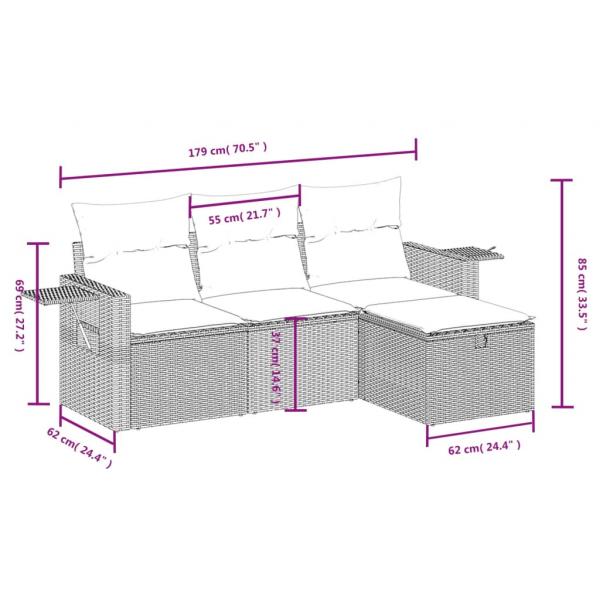 4-tlg. Garten-Sofagarnitur mit Kissen Schwarz Poly Rattan