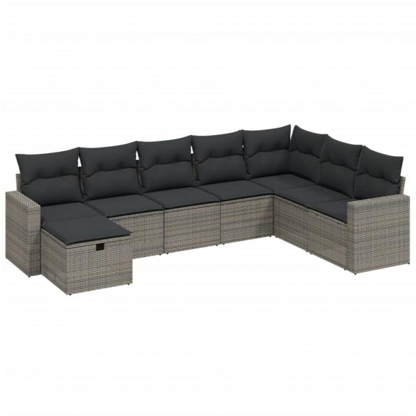 8-tlg. Garten-Sofagarnitur mit Kissen Grau Poly Rattan