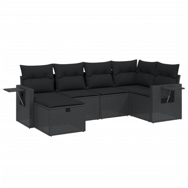 6-tlg. Garten-Sofagarnitur mit Kissen Schwarz Poly Rattan