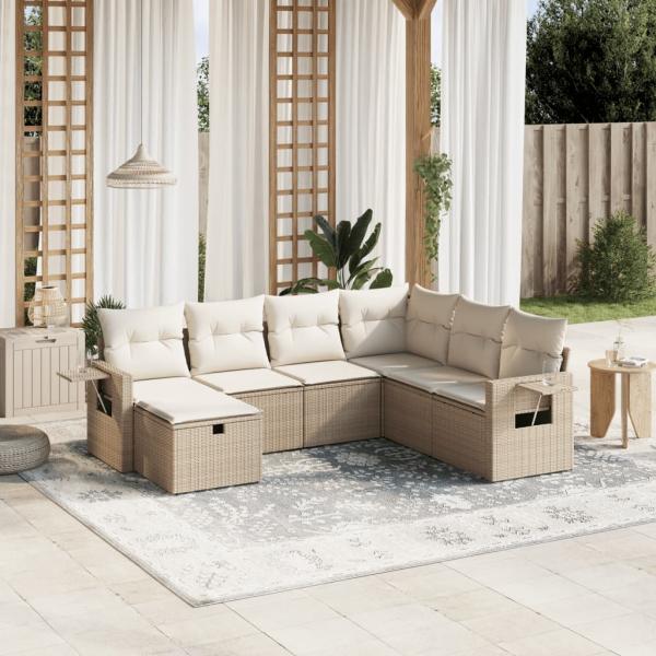 ARDEBO.de - 7-tlg. Garten-Sofagarnitur mit Kissen Beige Poly Rattan