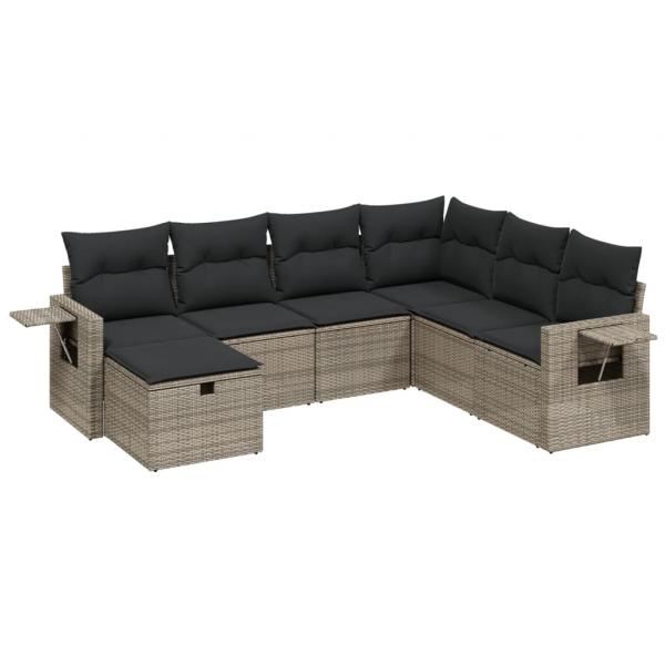 7-tlg. Garten-Sofagarnitur mit Kissen Grau Poly Rattan