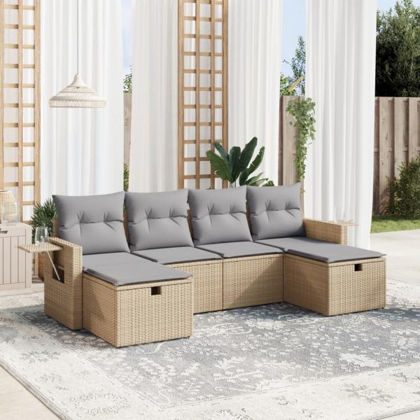 ARDEBO.de - 6-tlg. Garten-Sofagarnitur mit Kissen Beige Poly Rattan