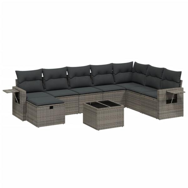 ARDEBO.de - 9-tlg. Garten-Sofagarnitur mit Kissen Grau Poly Rattan