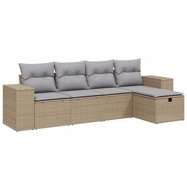 5-tlg. Garten-Sofagarnitur mit Kissen Beige Poly Rattan