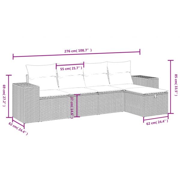 5-tlg. Garten-Sofagarnitur mit Kissen Beige Poly Rattan