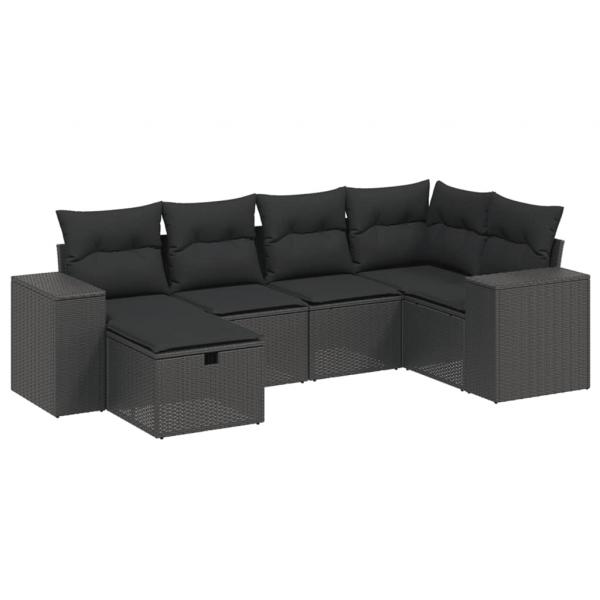 6-tlg. Garten-Sofagarnitur mit Kissen Schwarz Poly Rattan