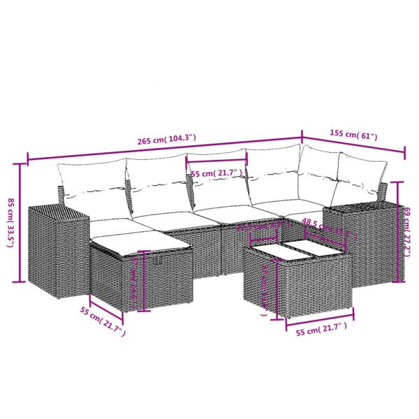 7-tlg. Garten-Sofagarnitur mit Kissen Beige Poly Rattan