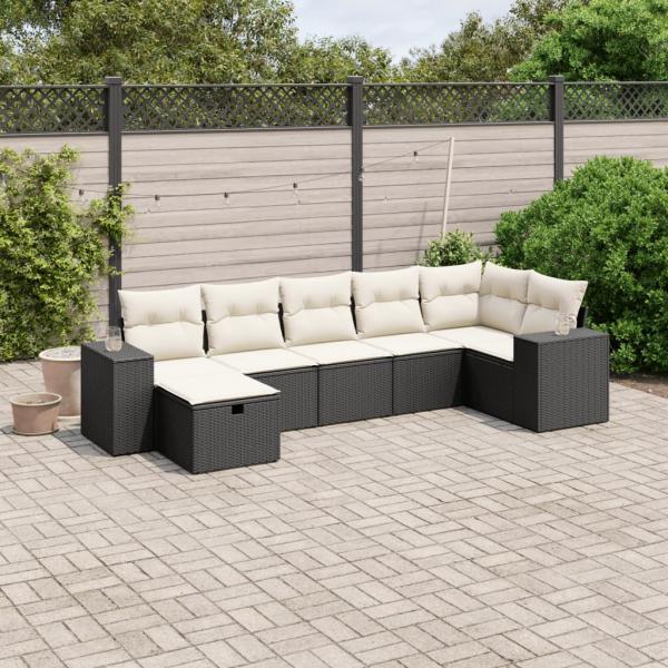 ARDEBO.de - 7-tlg. Garten-Sofagarnitur mit Kissen Schwarz Poly Rattan