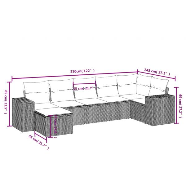 7-tlg. Garten-Sofagarnitur mit Kissen Schwarz Poly Rattan