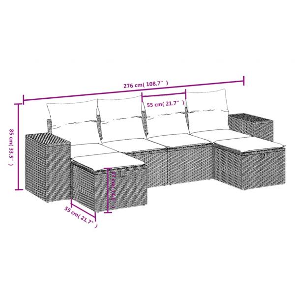 6-tlg. Garten-Sofagarnitur mit Kissen Schwarz Poly Rattan