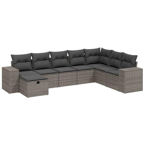 8-tlg. Garten-Sofagarnitur mit Kissen Grau Poly Rattan