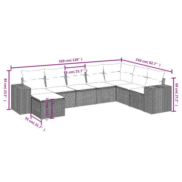 8-tlg. Garten-Sofagarnitur mit Kissen Grau Poly Rattan