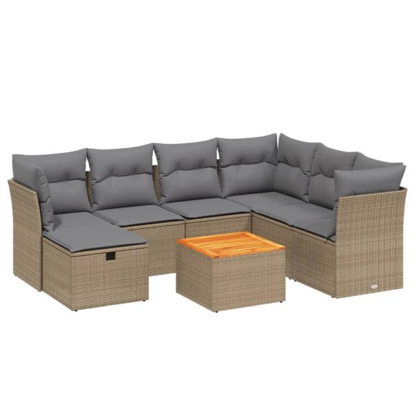 8-tlg. Garten-Sofagarnitur mit Kissen Beige Poly Rattan