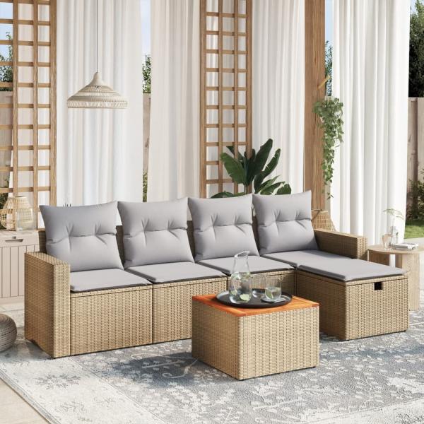 ARDEBO.de - 6-tlg. Garten-Sofagarnitur mit Kissen Beige Poly Rattan