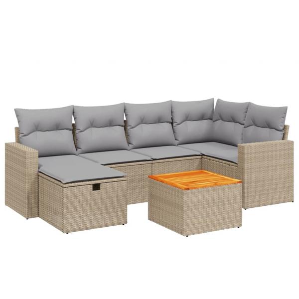 7-tlg. Garten-Sofagarnitur mit Kissen Beige Poly Rattan