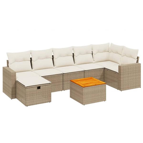 8-tlg. Garten-Sofagarnitur mit Kissen Beige Poly Rattan