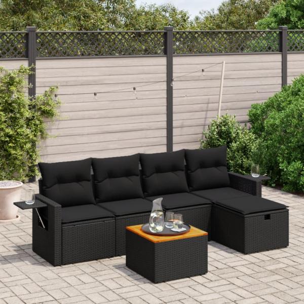 ARDEBO.de - 6-tlg. Garten-Sofagarnitur mit Kissen Schwarz Poly Rattan