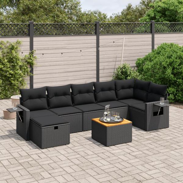 ARDEBO.de - 8-tlg. Garten-Sofagarnitur mit Kissen Schwarz Poly Rattan