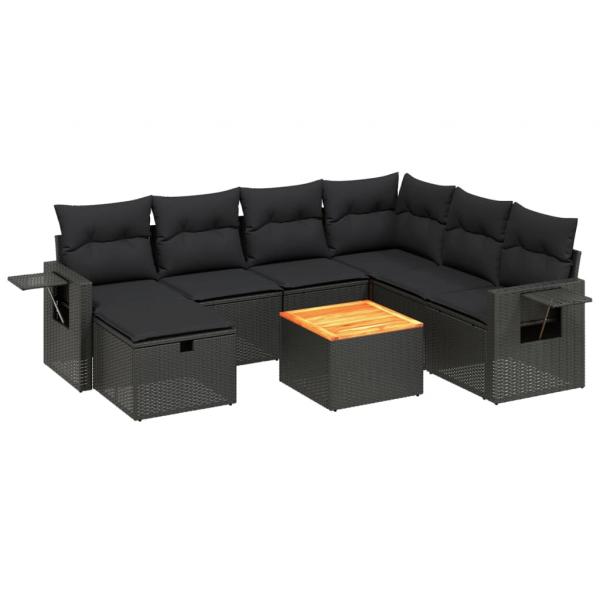 8-tlg. Garten-Sofagarnitur mit Kissen Schwarz Poly Rattan