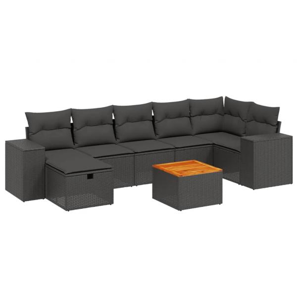 8-tlg. Garten-Sofagarnitur mit Kissen Schwarz Poly Rattan