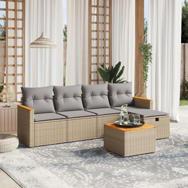 ARDEBO.de - 6-tlg. Garten-Sofagarnitur mit Kissen Beige Poly Rattan