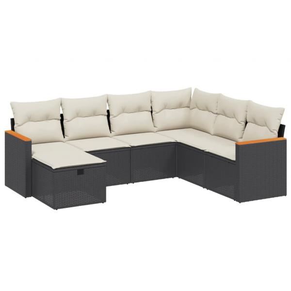 7-tlg. Garten-Sofagarnitur mit Kissen Schwarz Poly Rattan