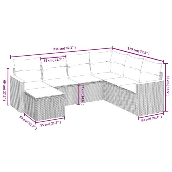 7-tlg. Garten-Sofagarnitur mit Kissen Schwarz Poly Rattan