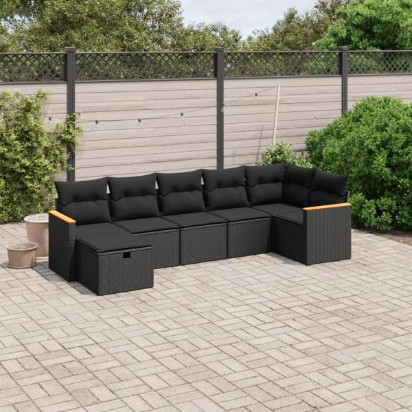 ARDEBO.de - 7-tlg. Garten-Sofagarnitur mit Kissen Schwarz Poly Rattan