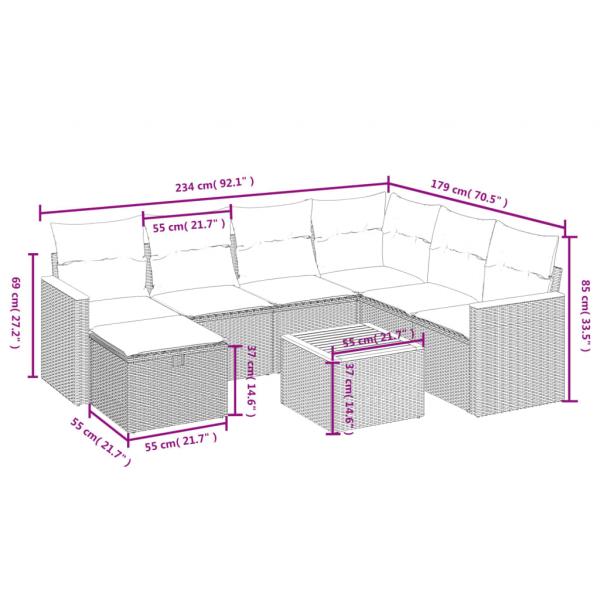 8-tlg. Garten-Sofagarnitur mit Kissen Schwarz Poly Rattan