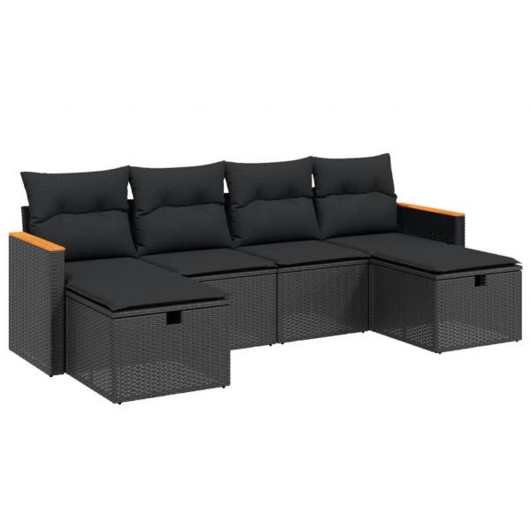 6-tlg. Garten-Sofagarnitur mit Kissen Schwarz Poly Rattan