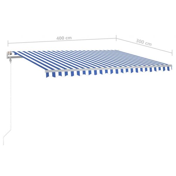 Markise Manuell Einziehbar mit LED 400x300 cm Blau und Weiß