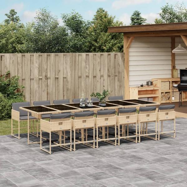 ARDEBO.de - 13-tlg. Garten-Essgruppe mit Kissen Beigemischung Poly Rattan