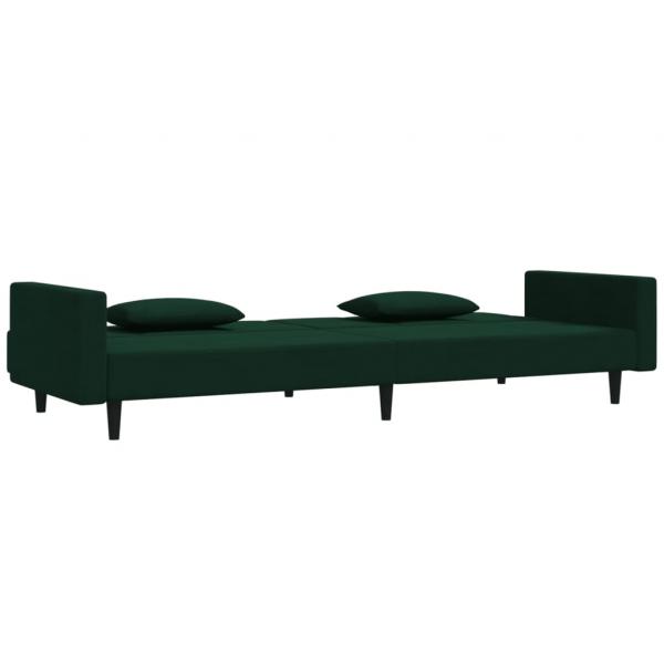 Schlafsofa 2-Sitzer mit 2 Kissen Dunkelgrün Samt