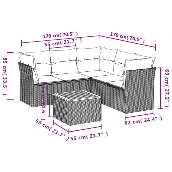 6-tlg. Garten-Sofagarnitur mit Kissen Schwarz Poly Rattan