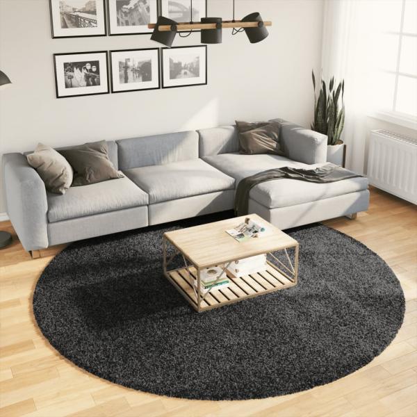 ARDEBO.de - Teppich Shaggy Hochflor Modern Anthrazit Ø 240 cm