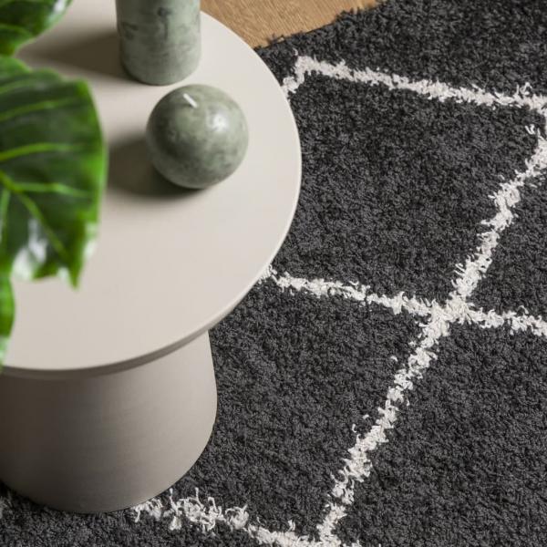 Teppich Shaggy Hochflor Modern Schwarz und Creme 160x230 cm