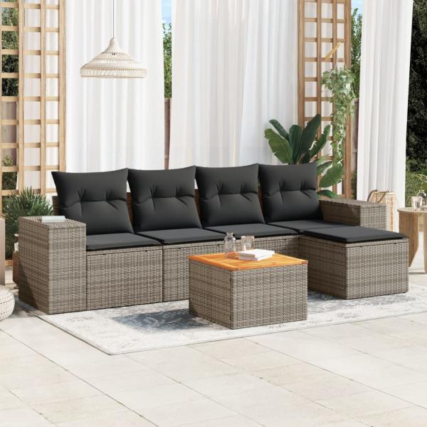 ARDEBO.de - 6-tlg. Garten-Sofagarnitur mit Kissen Grau Poly Rattan