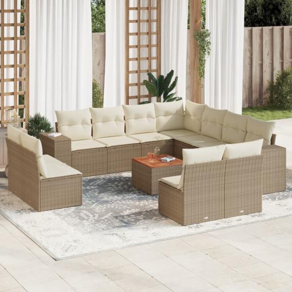 ARDEBO.de - 12-tlg. Garten-Sofagarnitur mit Kissen Beige Poly Rattan