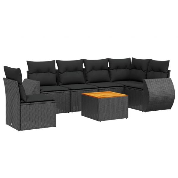 7-tlg. Garten-Sofagarnitur mit Kissen Schwarz Poly Rattan